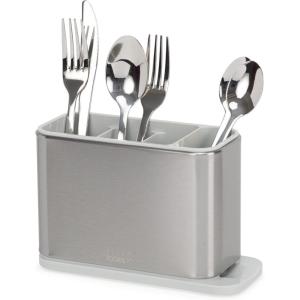 Joseph Joseph Surface Kitchen Sink Silverware Drainer, Utensil Cutlery and Kitchen Gadgets Holder with Draining Base, Stainless Steel, Gray