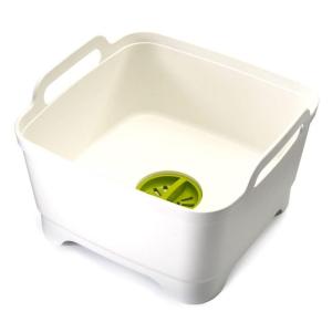 Joseph Joseph Wash & Drain Kitchen Dish Tub Wash Basin with Handles and Draining Plug, 9 liters, White(White/Green)