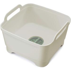 Joseph Joseph Wash & Drain Kitchen Dish Tub Wash Basin with Handles and Draining Plug, 9 liters/2.3 Gallons, Stone/Sage Green(Stone/Sage)