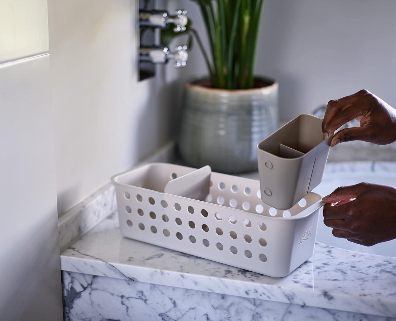 image:imageJoseph Joseph EasyStore Bathroom essentials Storage Basket Organiser with Moveable Divider Ecru LargeSlimline Pack of 1