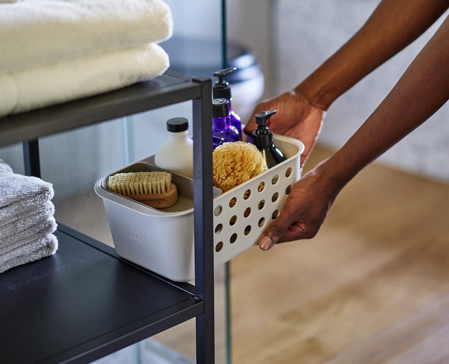 image:imageJoseph Joseph EasyStore Bathroom essentials Storage Basket Organiser with Moveable tray Ecru Small1 Count Pack of 1