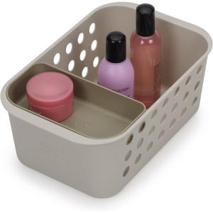 Joseph Joseph EasyStore – Bathroom essentials Storage Basket Organiser with Moveable tray, Ecru, Small(1 Count (Pack of 1))